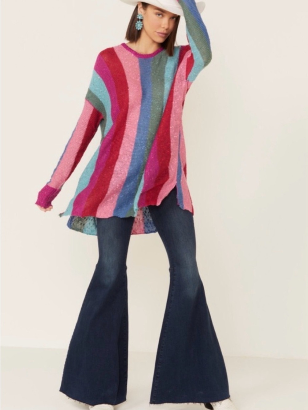 Show Me Your Mumu Bonfire Sweater Womens XS Madly Striped Knit Rainbow Oversized